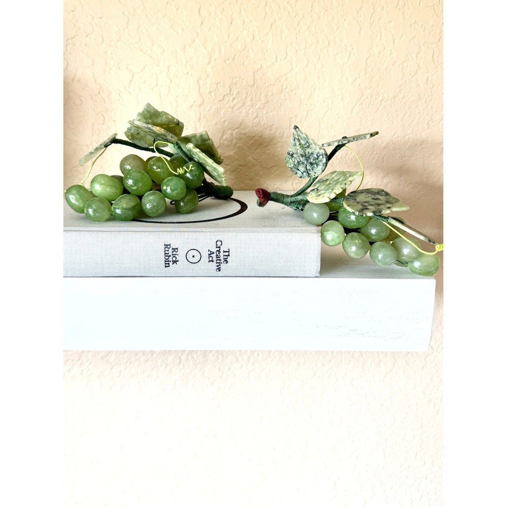 Vintage Jade Grapes Pair Celadon Stone Fruit MCM‎ Decor